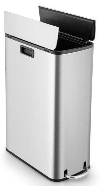 Costway Cestino dell'immondizia in acciaio inox 46L, Bidone per rifiuti con ali a bloccaggio morbido secchio rimovibile Argento