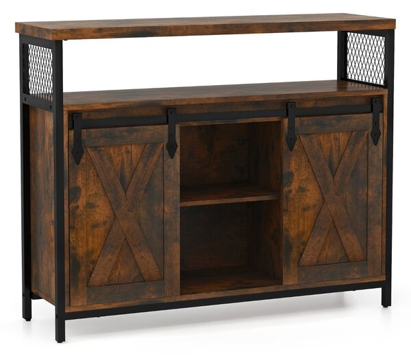 Costway Mobile credenza con ante scorrevoli 3 ripiani regolabili e scomparti aperti, Mobile bar caffè stile rustico Marrone