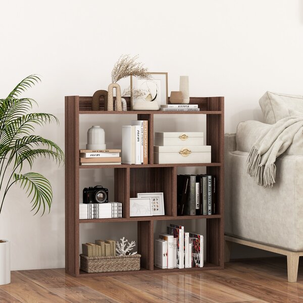 Costway Libreria a cubi aperti con 7 scomparti, Mensola espositiva per l'archiviazione in legno per studio soggiorno Noce