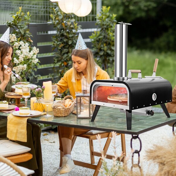 Costway Forno per pizza portatile con pietra per pizza da 30cm, Forno per pizza da esterno in acciaio inossidabile a 3 strati