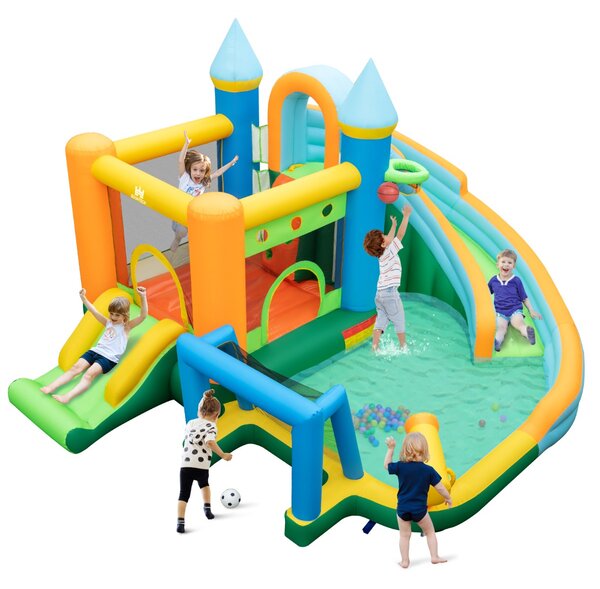 Costway Scivolo gonfiabile d'acqua con doppio scivolo piscina splash parete da arrampicata, Parco acquatico gonfiabile