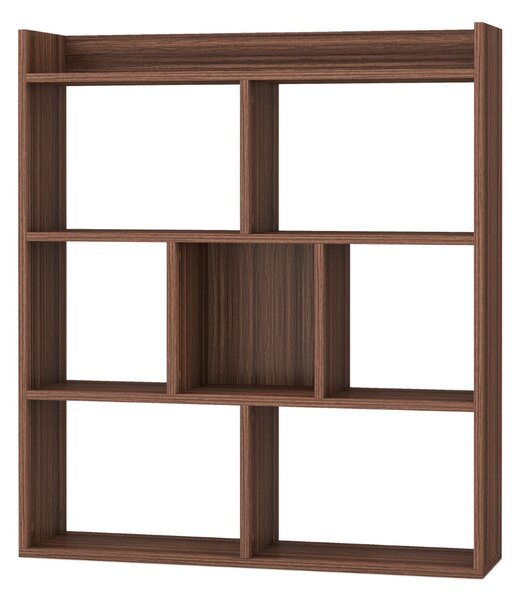 Costway Libreria a cubi aperti con 7 scomparti, Mensola espositiva per l'archiviazione in legno per studio soggiorno Noce