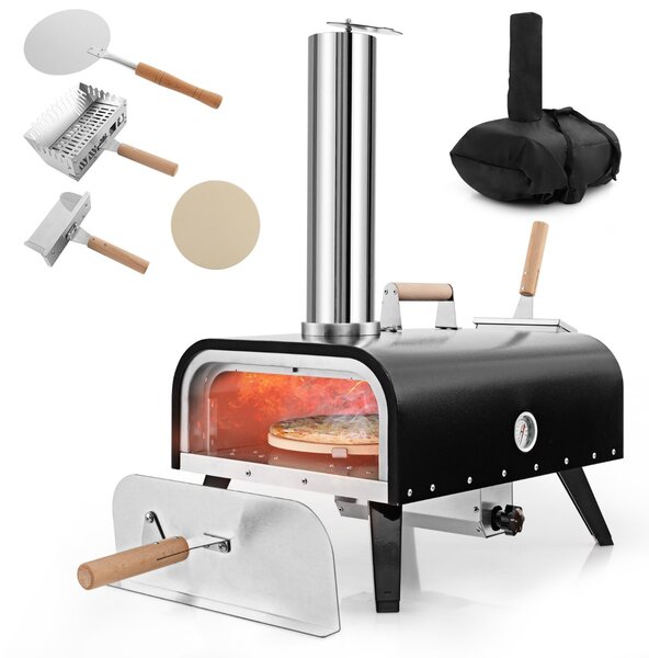 Costway Forno per pizza portatile con pietra per pizza da 30cm, Forno per pizza da esterno in acciaio inossidabile a 3 strati