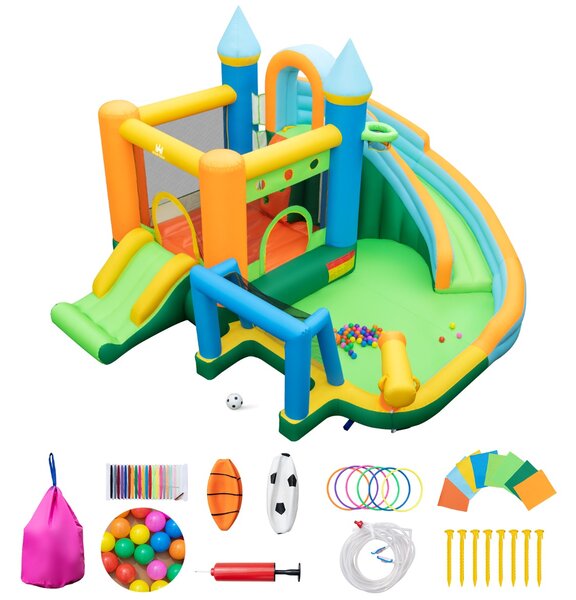 Costway Scivolo gonfiabile d'acqua con doppio scivolo piscina splash parete da arrampicata, Parco acquatico gonfiabile