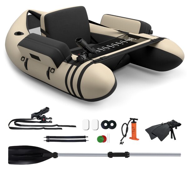 Costway Galleggiante da pesca gonfiabile con pompa di pedale, Barca da pesca portatile con capacità di carico 150kg Beige