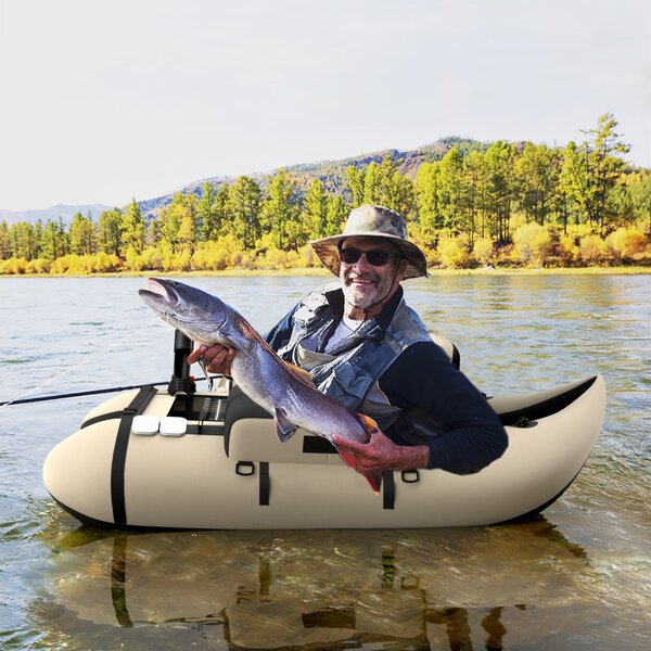 Costway Galleggiante da pesca gonfiabile con pompa di pedale, Barca da pesca portatile con capacità di carico 150kg Beige