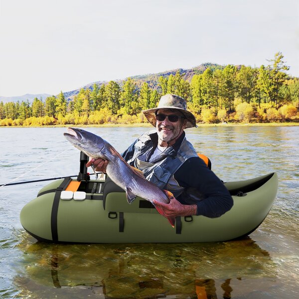 Costway Galleggiante da pesca gonfiabile con pompa di pedale, Barca da pesca portatile con capacità di carico 150kg Verde