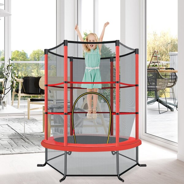 Costway Tappeto elastico per bambini con rete di sicurezza, Tappeto elastico con struttura in acciaio resistente Rosso