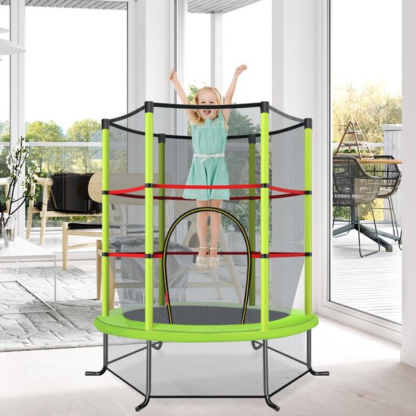 Costway Tappeto elastico per bambini con rete di sicurezza, Tappeto elastico con struttura in acciaio resistente Verde