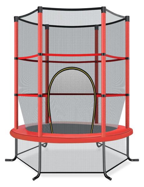 Costway Tappeto elastico per bambini con rete di sicurezza, Tappeto elastico con struttura in acciaio resistente Rosso