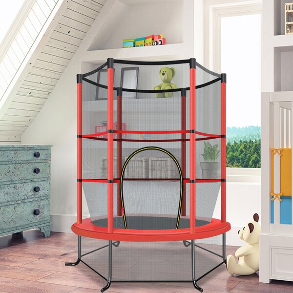 Costway Tappeto elastico per bambini con rete di sicurezza, Tappeto elastico con struttura in acciaio resistente Rosso
