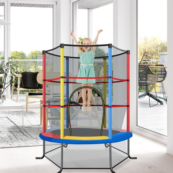 Costway Tappeto elastico per bambini con rete di sicurezza, Tappeto elastico con struttura in acciaio resistente Colorato