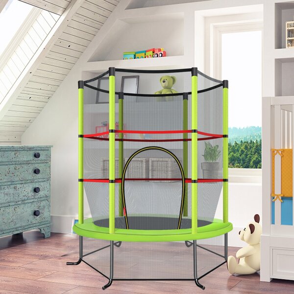 Costway Tappeto elastico per bambini con rete di sicurezza, Tappeto elastico con struttura in acciaio resistente Verde