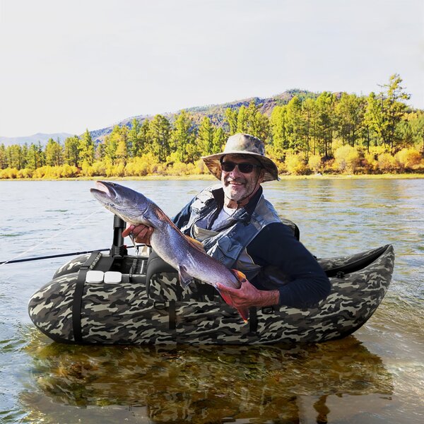 Costway Galleggiante da pesca gonfiabile con pompa di pedale, Barca da pesca portatile con capacità di carico 150kg Verde mimetico