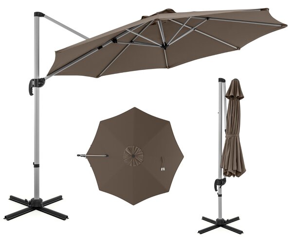 Costway Ombrellone da giardino 339cm con rotazione a 360° inclinazione regolabile, Ombrellone a sbalzo rotondo Marrone