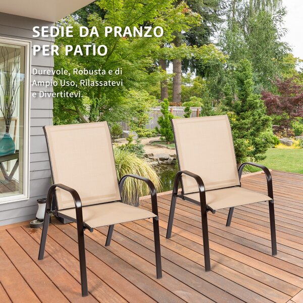 Costway Sedie da giardino per patio con braccioli curvi tessuto facile da asciugare telaio in metallo, Sedie da bistrot Sabbia