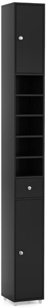 Costway Mobile colonna da bagno con 2 ante 1 cassetto e 5 ripiani regolabili, Colonna bagno da terra salvaspazio Nero