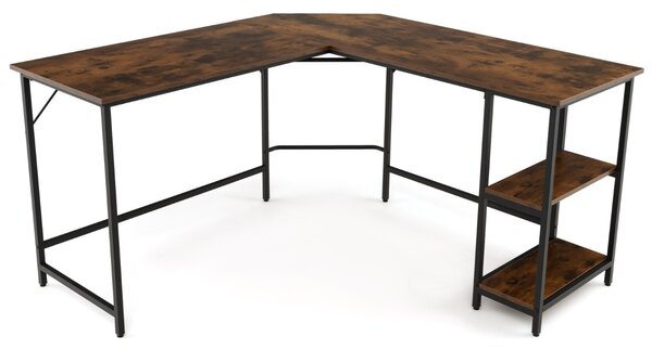 Costway Scrivania per computer a L forma da 138cm, Scrivania da ufficio angolar con telaio in acciaio ripiano rimovibile Marrone