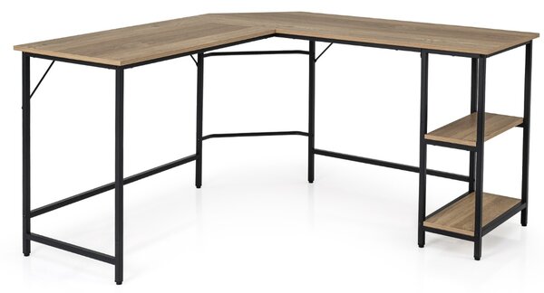 Costway Scrivania per computer a L forma da 138cm, Scrivania da ufficio angolar con telaio in acciaio ripiano rimovibile Naturale