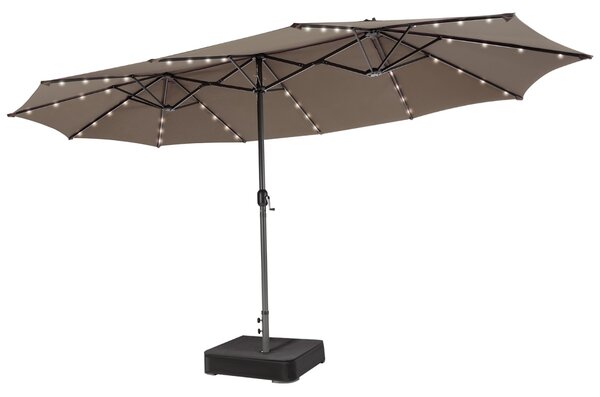 Costway Ombrellone a doppio lato con 48 luci LED solari da 470cm, Ombrello da patio con pannello solare auto-caricante Marrone