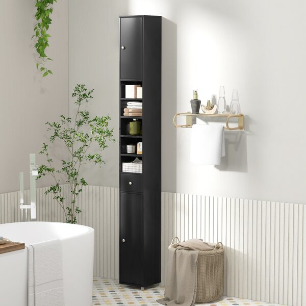 Costway Mobile colonna da bagno con 2 ante 1 cassetto e 5 ripiani regolabili, Colonna bagno da terra salvaspazio Nero