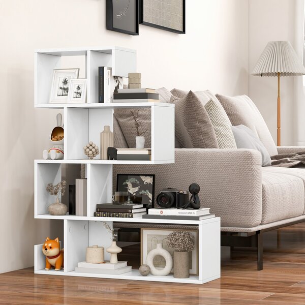 Costway Scaffale a 5 livelli con cubi aperti, Libreria geometrica a mensole con kit antiribaltamento per soggiorno Bianco