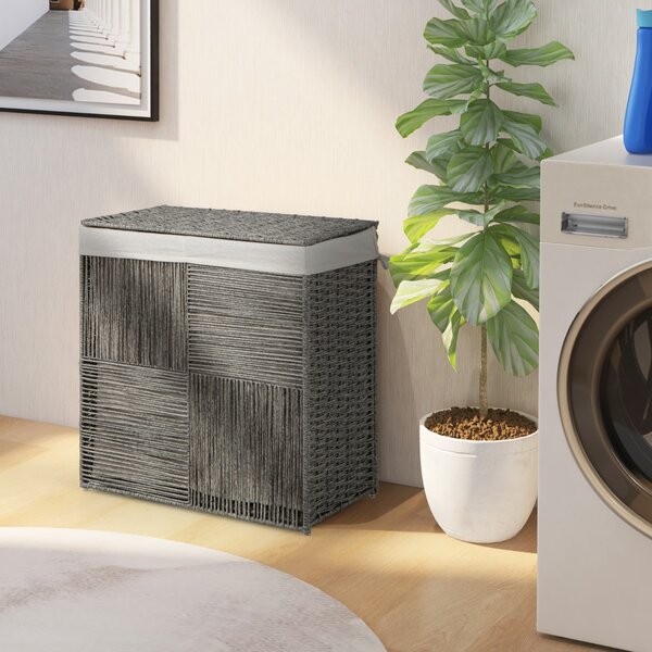 Costway Cesto per il bucato da 110L con coperchio, Cesto per il bucato intrecciato a mano in rattan con comode maniglie Grigio