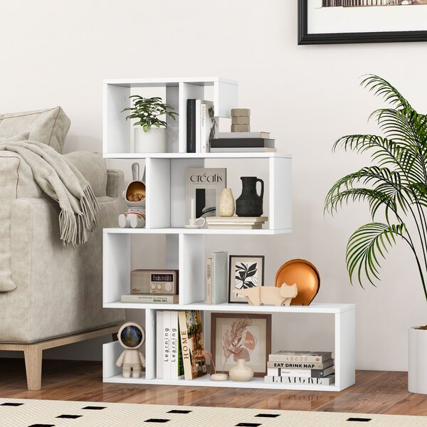 Costway Scaffale a 5 livelli con cubi aperti, Libreria geometrica a mensole con kit antiribaltamento per soggiorno Bianco