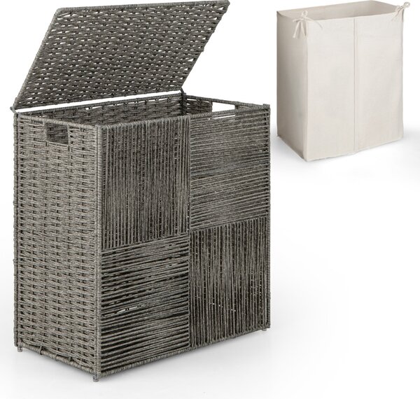 Costway Cesto per il bucato da 110L con coperchio, Cesto per il bucato intrecciato a mano in rattan con comode maniglie Grigio