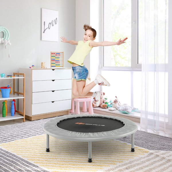 Costway Trampolino pieghevole per bambini con carico massimo 150kg, Mini trampolino portatile per interno Argento