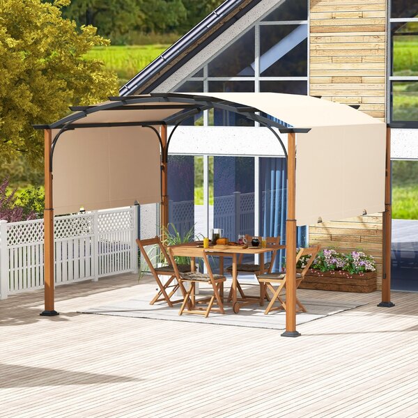 Costway Pergola retrattile da esterno 300x360cm, Pergola metallica con telaio curvo e tettuccio retrattile Beige