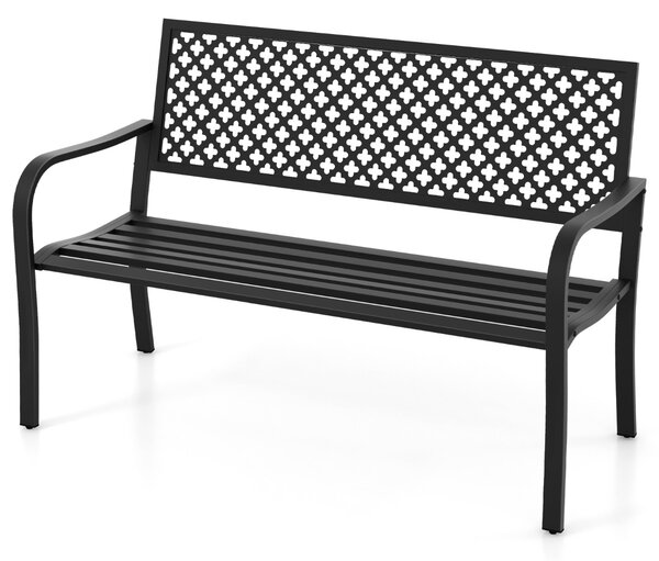Costway Panchina da giardino per 2 persone con schienale traforato e seduta a doghe, Sedia in metallo lunga 127cm Nero