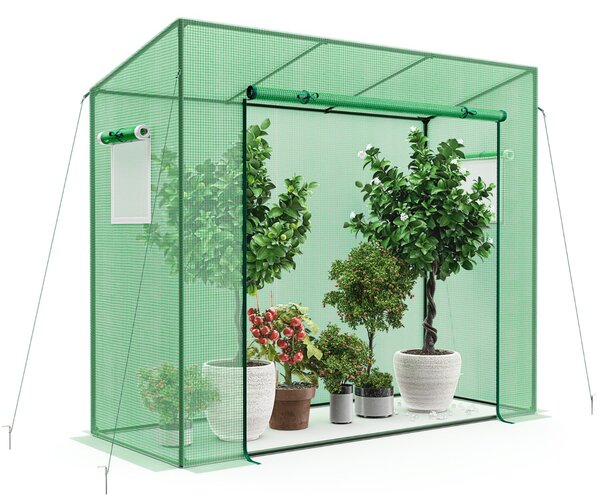 Costway Serra da giardino con copertura in PE struttura in metallo porta con cerniera arrotolabile, Serra portatile Verde