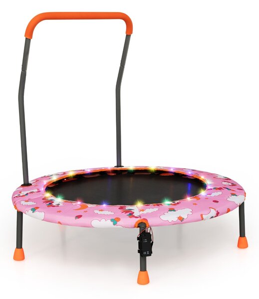 Costway Trampolino per bambini da 92 cm con luci led tappeto rotondo per saltare, Mini trampolino per bambini 3-6 anni Rosa
