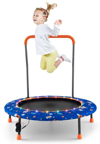 Costway Trampolino per bambini da 92 cm con luci led tappeto rotondo per saltare, Mini trampolino per bambini 3-6 anni Blu