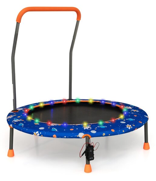 Costway Trampolino per bambini da 92 cm con luci led tappeto rotondo per saltare, Mini trampolino per bambini 3-6 anni Blu