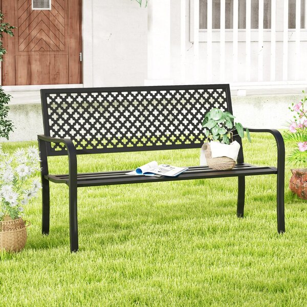 Costway Panchina da giardino per 2 persone con schienale traforato e seduta a doghe, Sedia in metallo lunga 127cm Nero