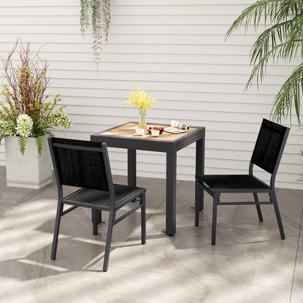 Costway Set di 2 Sedie da pranzo per esterni con seduta e schienale traspiranti telaio in alluminio, Sedie da patio Nero