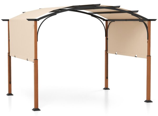 Costway Pergola retrattile da esterno 300x360cm, Pergola metallica con telaio curvo e tettuccio retrattile Beige
