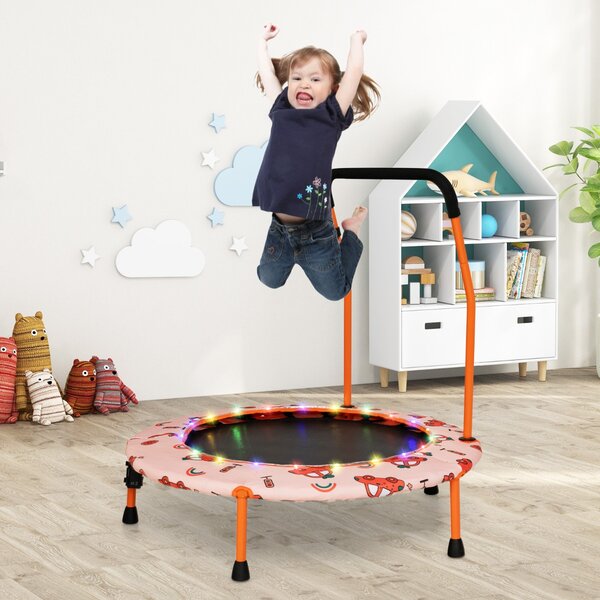 Costway Trampolino per bambini da 92 cm con luci led tappeto rotondo per saltare, Mini trampolino per bambini 3-6 anni Arancione