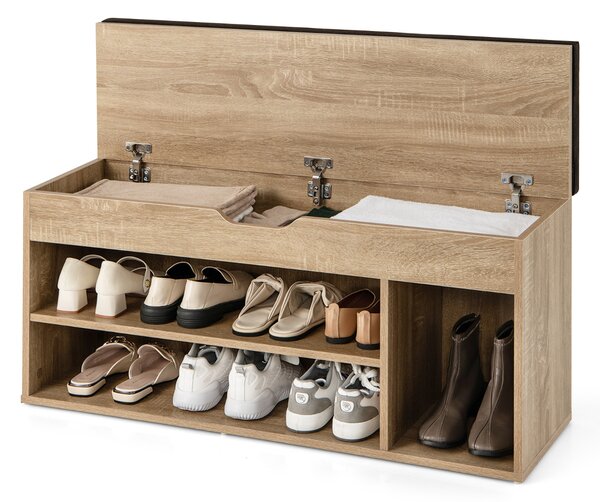 Costway Scarpiera in legno con cuscino morbido e cassetto due ripiani 104x30x48cm Naturale