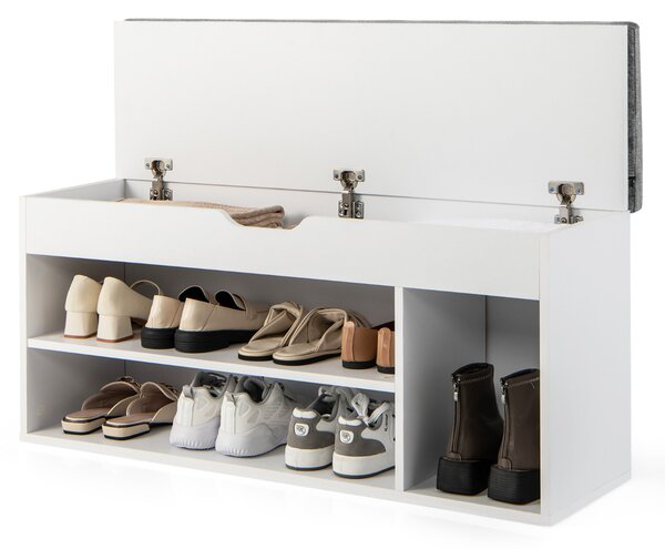 Costway Scarpiera in legno con cuscino morbido e cassetto due ripiani 104x30x48cm Grigio