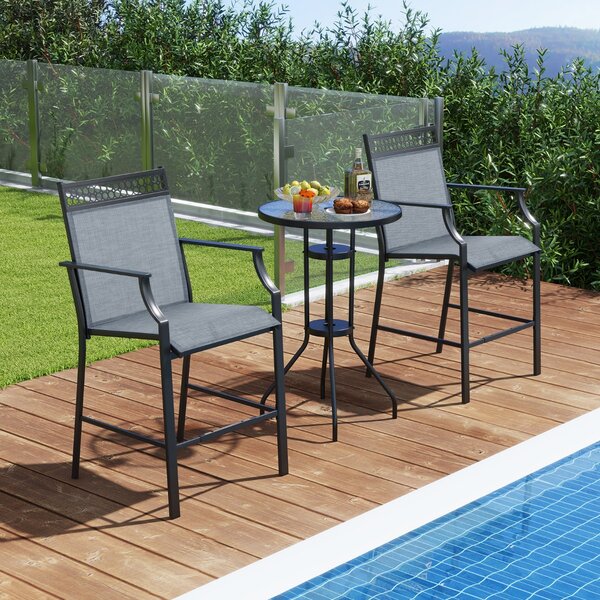 Costway Set di 2 sgabelli da esterno con poggiapiedi braccioli struttura in metallo, Sgabelli da bar per patio Blu