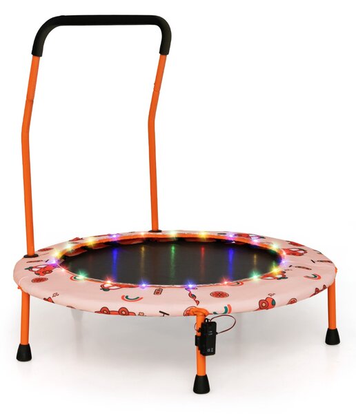 Costway Trampolino per bambini da 92 cm con luci led tappeto rotondo per saltare, Mini trampolino per bambini 3-6 anni Arancione
