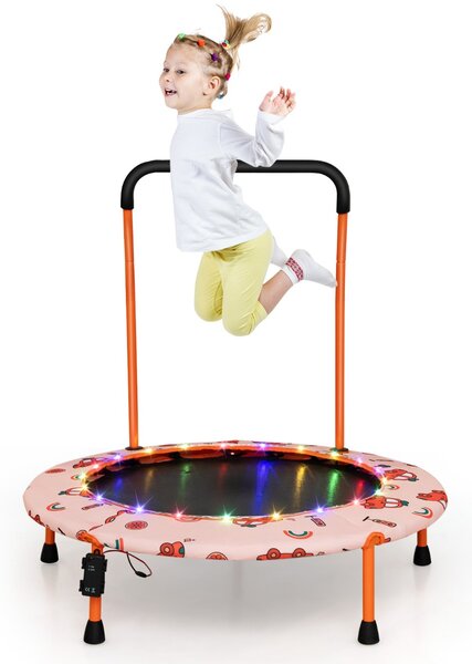Costway Trampolino per bambini da 92 cm con luci led tappeto rotondo per saltare, Mini trampolino per bambini 3-6 anni Arancione