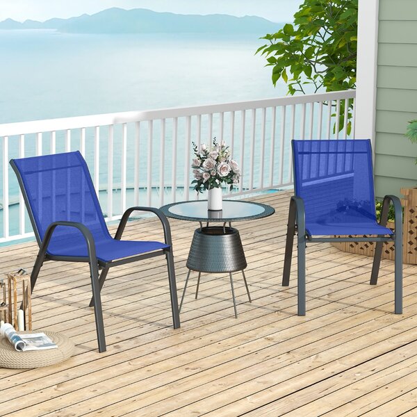 Costway Set di 4 sedie da patio impilabili in metallo con braccioli, Sedie da pranzo in tessuto traspirante Blu