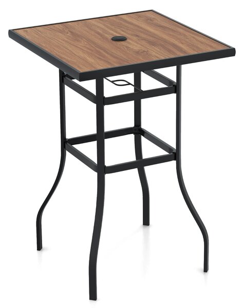 Costway Tavolo da bar da giardino 70cm con piano in finta legno foro per ombrellone da 39mm, Tavolo quadrato da bistro