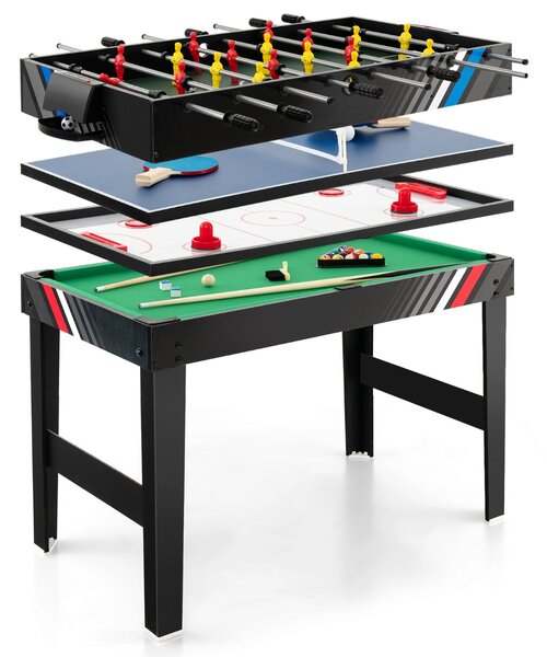Costway Tavolo da gioco multiuso 4-in-1, Tavolo da calcio balilla da 125cm con biliardo hockey e ping pong per casa feste bar
