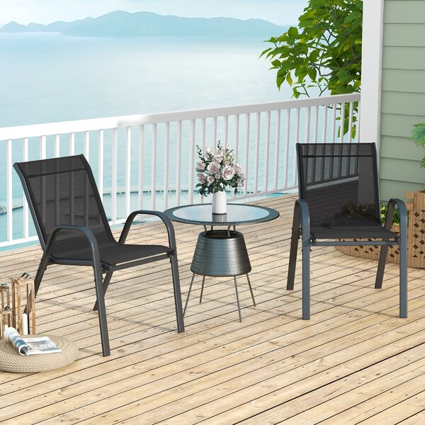 Costway Set di 2 sedie da patio impilabili in metallo con braccioli, Sedie da pranzo in tessuto traspirante Nero