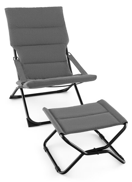 Costway Sedia a sdraio pieghevole da patio con poggiapiedi e cuscino rimovibile, Sedia da esterno portatile Grigio